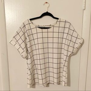 Melloday Folded Cuff Back Zip Top White Black Grid